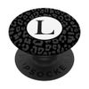 Monogram Letter L Initial Black Dark Grey Leopard Print PopSockets Swappable PopGrip