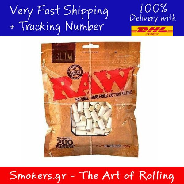 8x Raw Cigarette Filter Natural Unrefined Cotton Slim 6mm (1600 filters)