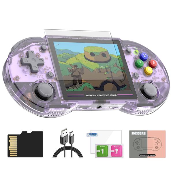 Dosnura RG353PS Handheld Game Console Linux OS 3.5-inch IPS Screen RK3566 64bit 128G TF Card 4452 Classic Games Built in 3500mAh Battery Support Bluetooth Controller WIFI Online PK HD(RG353PS-Purple)