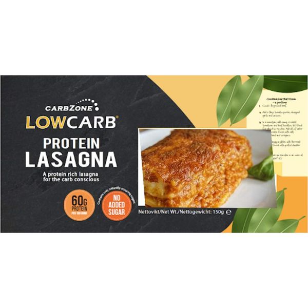 CarbZone Low Carb Protein Lasagna, High Protein, Whole Wheat Pasta, Keto-Friendly, No Added Sugar, 60 Grams Protein Per 100 Grams, 150 Grams