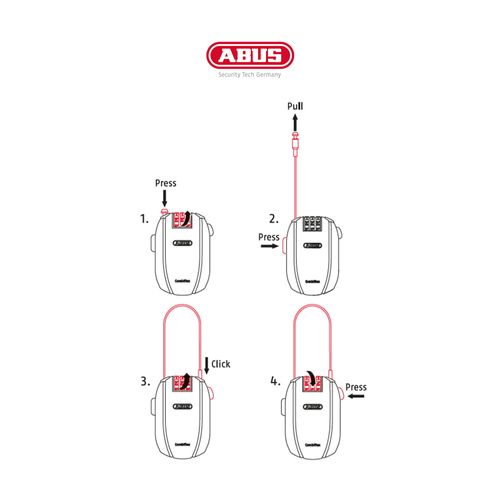 ABUS Combiflex Cable Lock - Lock for Securing Skis, Helmet, Pushchair and Luggage - Trip 125 - 125 cm Long - 3mm Thick - With Combination Code - Black