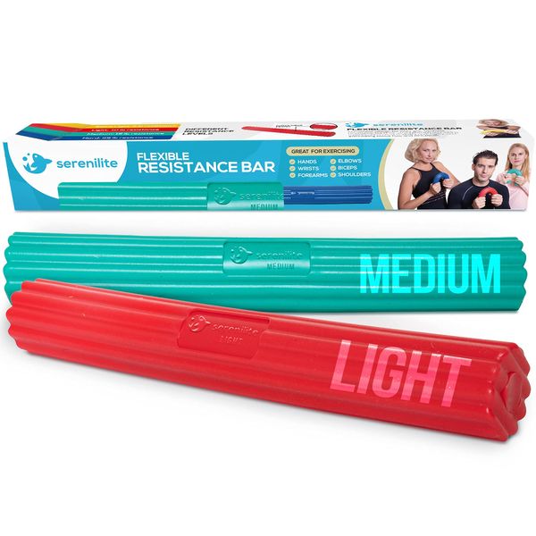 Serenilite Flexible Resistance Bar 2-PACK for Tennis Elbow Relief & Golfers Elbow, Hand Exercisers for Therapy, Flexible Bars for Physical Therapy & Tendonitis, Forearm Exerciser