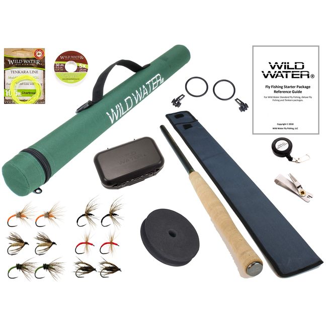 Wild Water Complete Tenkara Fly Fishing Starter Package, 12 Foot Extendable Graphite Rod, 9 Section Rod Pole Kit, Includes 22-Inch Hard Tube Case, Rod Sock, Fly Box, Flies and Three Lines