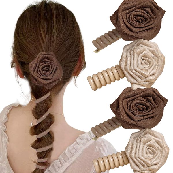 Generic Braided Telephone Wire Hair Bands Spiral Hair Ties for Women Dried Rose No Crease Elastic Coils Ponytail Braids Fixed Hair Rope Accessory