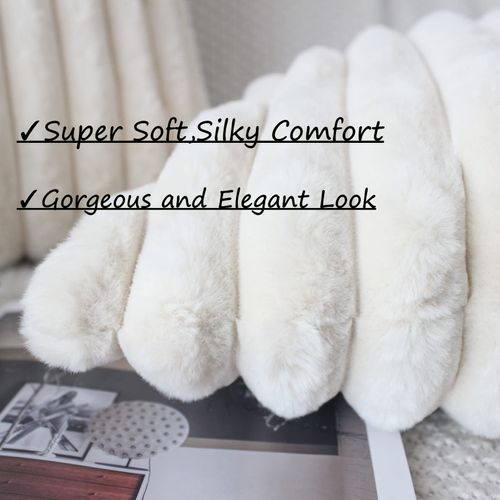 NIULAA Beige Cushion Covers 45 x 45 Fluffy Faux Fur Cushion Covers 18x18 Set of 2 Pillow Covers Soft Plush Pillowcases for Sofa Bed Moroccan Style Home Decor Cushion Cover