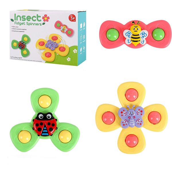 3pcs Bath Baby Toys Children Fidgets Spinners Toy with Suction Cup Bee Butterfly Ladybug Pattern Plane Window Toys Shower Toys Baby Sensory Toys for Boys and Girls Babies