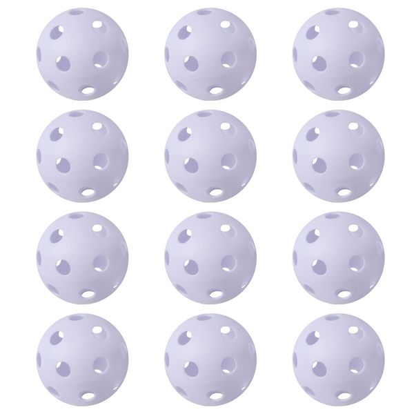 GSE 12-Pack Plastic Practice Baseballs, Training Baseballs for All Skill Levels. Limited Flight Hollow Airflow Softballs for Indoor/Outdoor Pitching, Batting, Throwing, and Catching(White)