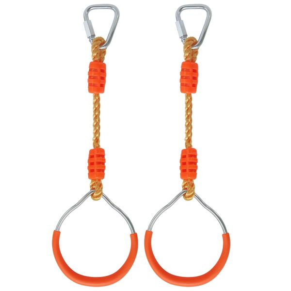 Fitness Gymnastic Rings Swing Monkey Bar Rings for Backyard Outdoor Indoor, Removable Ninja Warrior Accessories Playground Training Equipment Hanging Ninja Rope Rings for Jungle Home Gym (2 Orange)