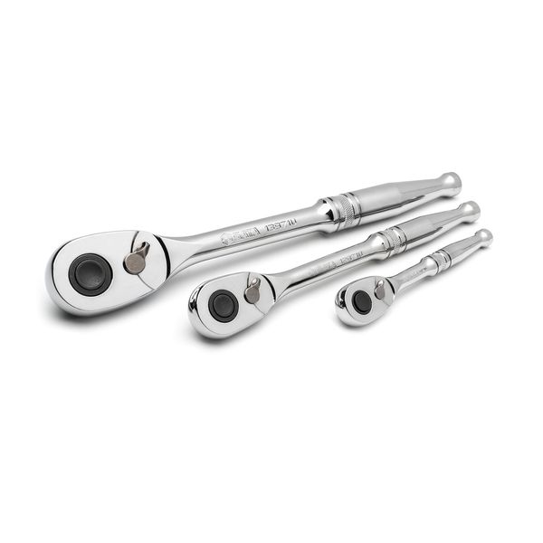 SATA 3-Piece Quick-Release Ratchet Set with Teardrop Head, Full-Polished Chrome Solid Handle, 1/4, 3/8, 1/2-Inch - ST14901U, Silver