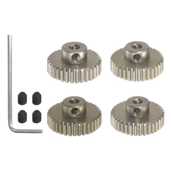 uxcell 48P Hardened Pinion Motor Gear Set for 32T 33T 34T 35T 3.175mm RC Motor Shaft 48 Pitch 7075 Aluminum Gear for RC Car with Hex Wrench 4pcs