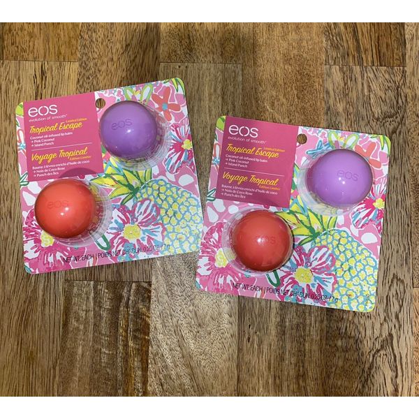 2 X 2 PACK EOS TROPICAL ESCAPE VOYAGE TROPICAL COCONUT OIL LIP BALM SET LIMITED