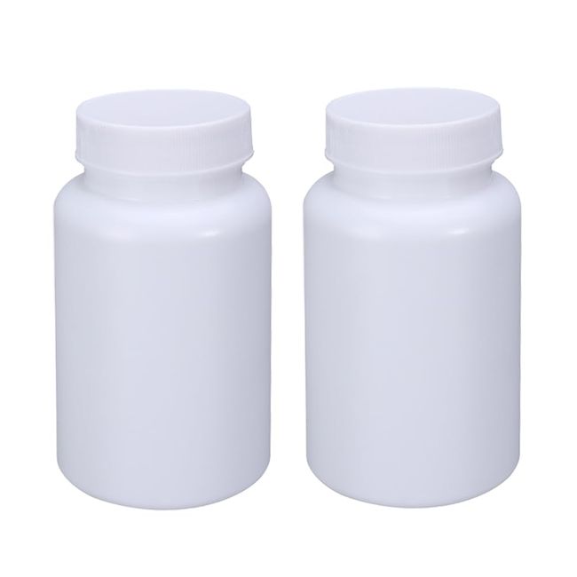 FSSTUD 2 Pcs 200ml White Plastic Pill Bottles Empty Medicine Storage Containers Portable Vitamin Tablet Case Refillable Solid Powder Dispenser Holder with Screw Cap