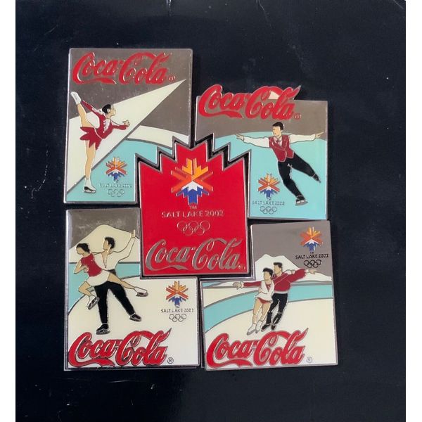 SALT LAKE 2002 OLYMPICS COCA COLA 5 PIN PUZZLE UTAH ICE SKATING PINS SET!