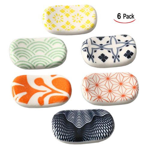 XLKJ 6 Pcs Chopstick Holder, Ceramic Hand Painted Chopstick Rests, Japanese Style Chopstick Holder for Chopsticks, Forks, Spoons, Random Color