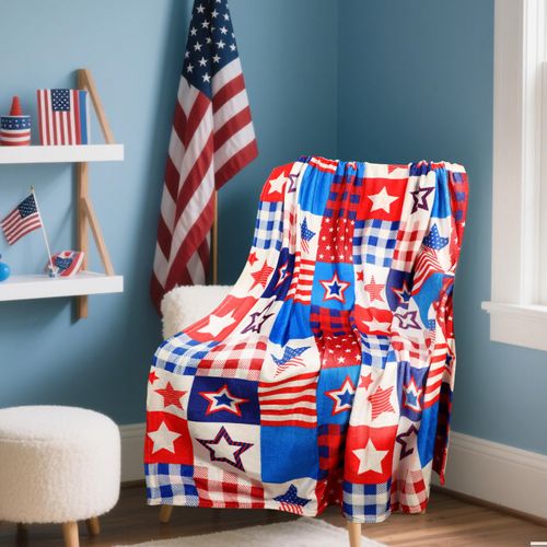 Jansun Patriotic Throw Blanket Patriotic Us Flag Blanket, 4th of July Throw Blanket American National Flag Throws for Couch Bed Decor Soft Reversible Fleece Patriotic Blanket for Independence Day