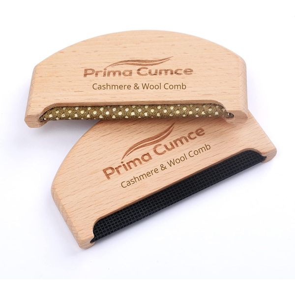 Prima Cumce Cashmere Comb – Wooden Comb for Knits, Cashmere and Fine Wool Sweaters – Wooden Fabric Shaver Fuzz Remover with Copperhead – Manual Portable Depiller for Clothes, Fuzz, Bobbles (2 Pcs)