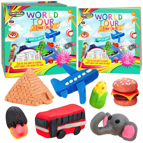 Creative Kids World Tour Eraser Clay Kit - Craft 25+ Global Icons as Pencil Toppers & Bookmarks