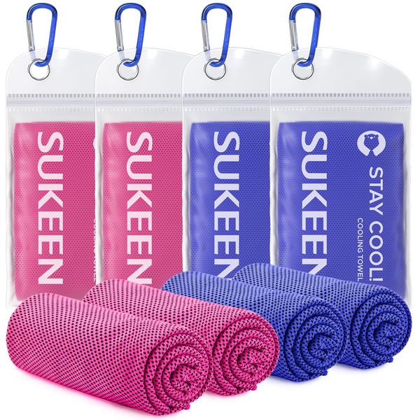 Sukeen Cooling Towel, Cooling Towels for Neck and Face, Quick Dry Sport Camping Cooling Towels, 40"x12" Cold Towel for Hot Weather (2*Pink/2*Dark Blue)