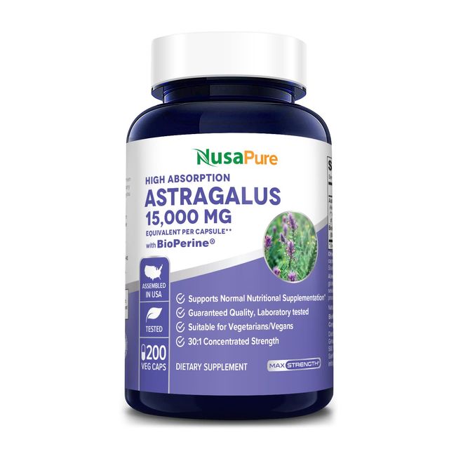 NusaPure Astragalus 15,000mg Per Caps 200 Veggie Capsules (Vegetarian, Non-GMO & Gluten-Free) Max Strength