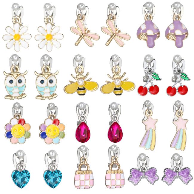 Kids Earrings Set for Kids, Fashion Clips, Earrings for Little Girls, Flowers, Heart Shape, Jewelry Earrings, Butterfly Earrings for Kids, Elementary School Students, Festivals, Festivals, Summer Festivals, Present, Mixed Style, 12 Pairs