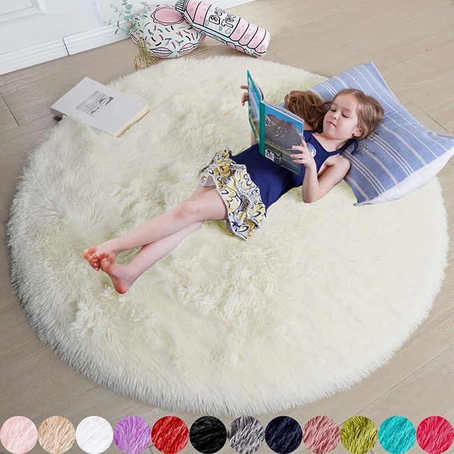 Rug, Round Rug, Carpet, Shaggy Rug, Washable, All Seasons, Anti-Slip, Antibacterial, Odor Resistant, Anti-mite Shaggy Rug, Diameter 47.2 inches (120 cm), Nordic Rug, Microfiber Shaggy Rug, Foldable, Oval, For Winter, Summer, Living Room, Rug, Round Mat (2