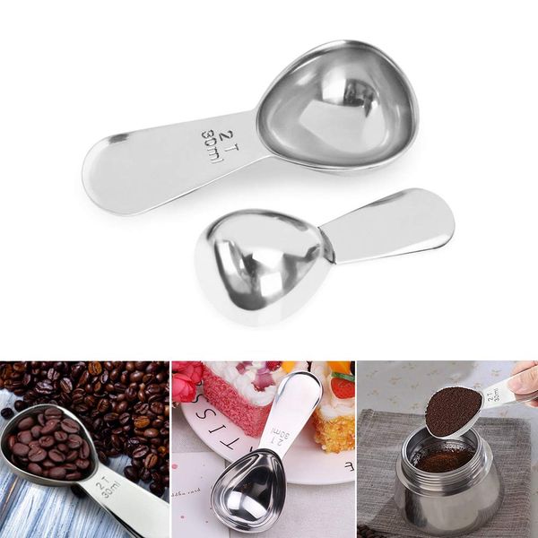 Set of 2 Coffee Scoop Stainless Steel Coffee Measuring Scoops for Espresso, Coffee Beans, Ground Coffee and Tea 1 Tbsp (15ml) and 2 Tbsp (30ml)