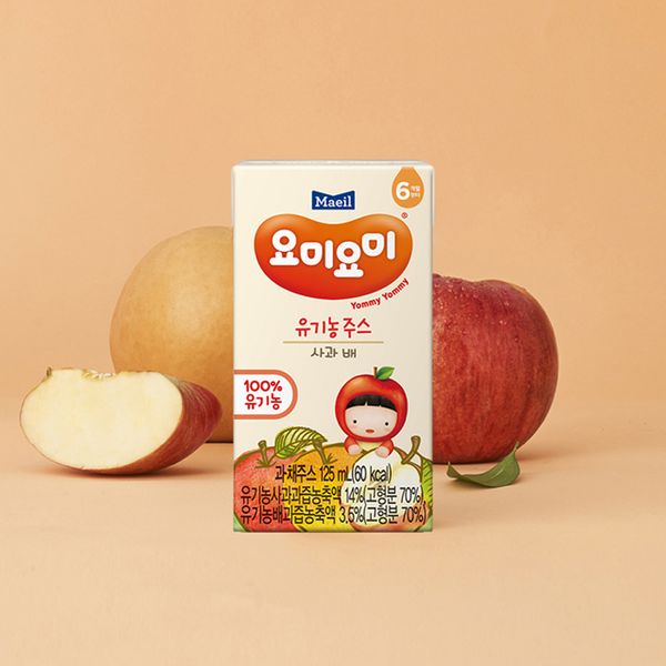 Yomiyomi Organic Juice Apple Pear 125ml 24 packs [Guaranteed arrival] [KRW 1,500 discount per box when purchasing multiple items]