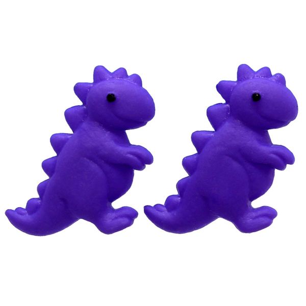 Bluebubble Mini RAWR Purple T Rex Dinosaur Stud Earrings on Gift Card