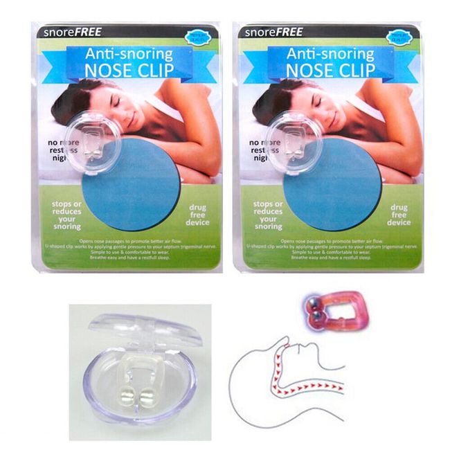 2Pc Stop Snoring Nose Clip Ring Helps Stop Sleep Aid Guard Case Tray Quiet Night