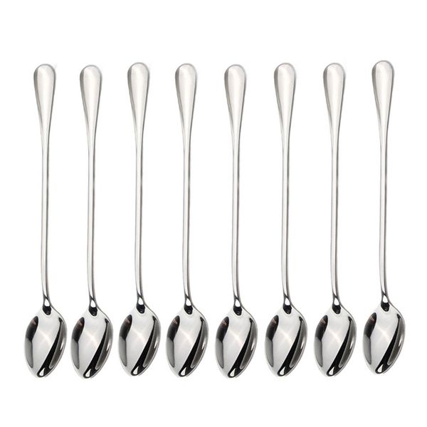 Long-handled ice tea spoon, cocktail stir spoons, stainless steel coffee spoons, ice cream scoop Set of 8