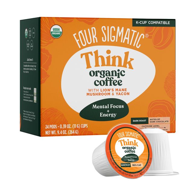 Four Sigmatic Mushroom Coffee K-Cups, Fair Trade Coffee with Lions Mane, Chaga, & Mushroom Powder, Focus & Immune Support, 24 Count