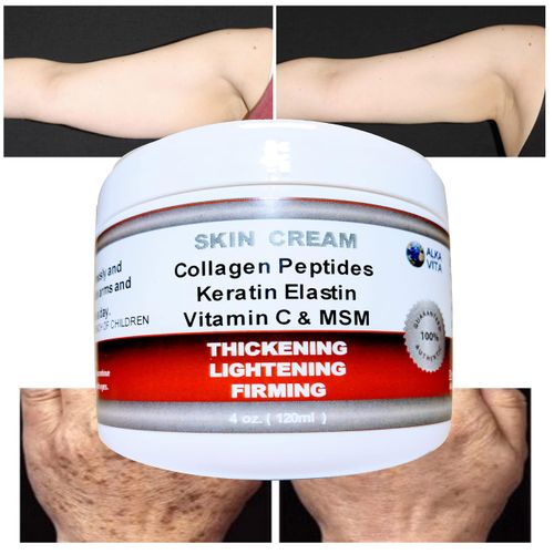 Alka Vita Saggy Arms Skin Firming Wrinkled Neck Body Cream Keratin Collagen Elastin Vitamin C & MSM Thickening Effect Natural Ingredients, Ivory, 4 Ounce , Pack of 1