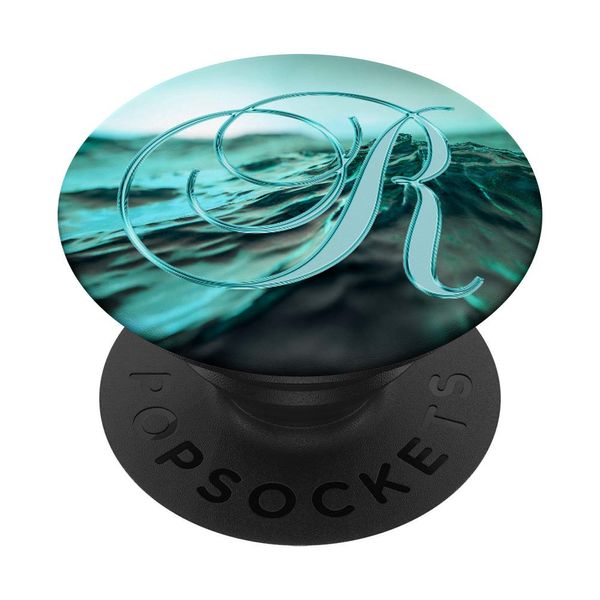 R Teal Beach Ocean Waves Sunset Lake Monogram Initial Letter PopSockets Swappable PopGrip