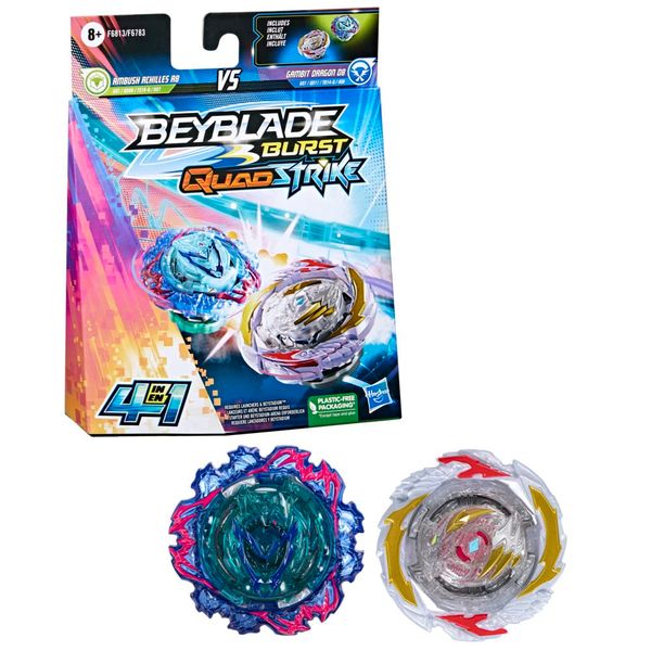 Beyblade Burst QuadStrike Dual Pack, Gambit Dragon D8 & Ambush Achilles A8 Competition Spinning Top