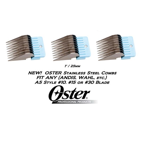 3 OSTER STAINLESS STEEL 25mm 1"Blade ATTACHMENT COMB*Fit Wahl KM5 KM10 Clipper