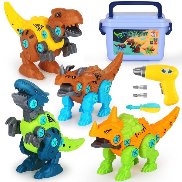 Elitoky Dinosaur Toys, Take Apart Dinosaur Toys for Kids, Educational Construction Building Sets with Electric Drill Storage Box - Birthday Gifts for Toddlers Boys Girls Age 3 4 5 6 7 8 Year Old