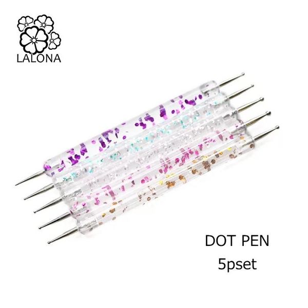 [LALONA] Dot pen 5-piece set (with clear glitter) Essential gel nail art tools