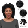 AWAYTR Long Satin Bonnet for Women - Double Layer Elastic Silk Bonnet for Braids Hair Sleeping Cap with Tie Band (Black)