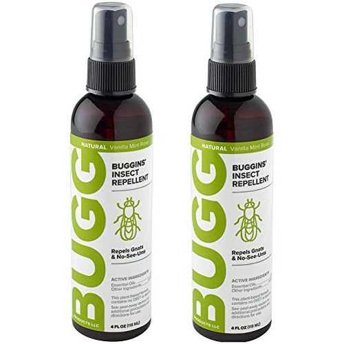 Buggins Natural Insect Repellent, DEET-Free, Repels Gnats & Flies, Plant Based, Vanilla Mint & Rose Scent, 4-oz (2 Pack)