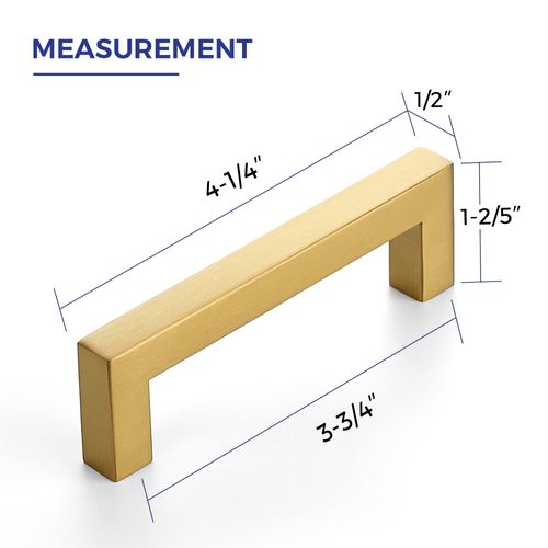 5 Pack Brushed Brass Cabinet Pulls, 3.75 Inch (96 mm) Hole Center Cabinet Handles, Square Kitchen Hardware for Doors, Drawers & Cupboards, Gold Stainless Steel, 4.25 Inch Overall Length