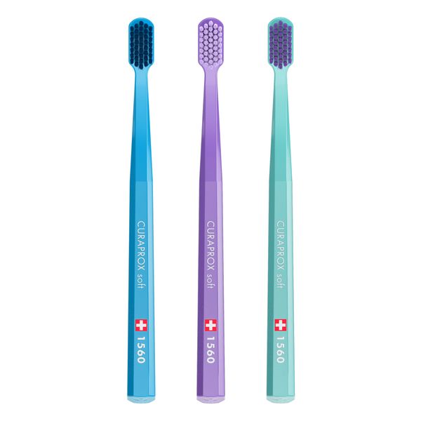 Curaprox Swiss 1560 Soft Toothbrush 0.15mm Assorted Colors (3 PACK)