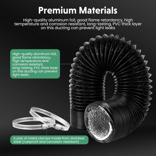 HealSmart Dryer Vent Hose, 6" Insulated Flexible 8FT Long Duct with 2 Clamps, Heavy-Duty Three-Layer Protection for Heating Cooling HVAC Ventilation, Black