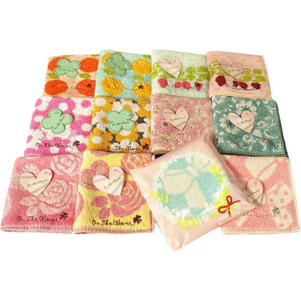 Hagiwara Towel Handkerchief Gift, Set of 12, Assorted Colors, Patterns, Wrapped, Merci Gift, Thank You Gift, Individual Packaging, Set of 12