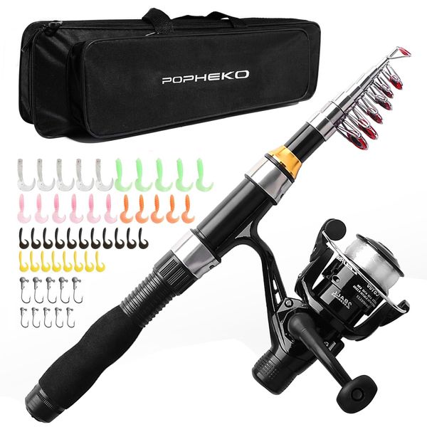 Telescopic Fishing Rod Reel Full Kit Fishing Line Lures for Beginner All-in-One 1.7M/5.58FT Light-weight Fishing rod+Spinning Reel+Line+Lures Set+Carry Bag for Kids Youth Outdoor Travel Bass Trout