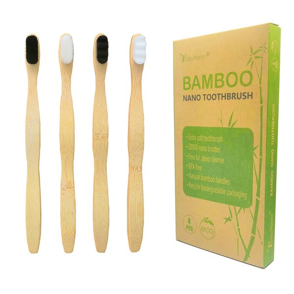 EasyHonor Extra Soft Toothbrush, Natural Bamboo Toothbrush with Micro Fur Ultra Soft 20,000 Bristles, 4-Pack for Adults