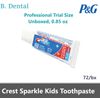 P&G Crest Sparkle Kids Toothpaste Professional Trial Size Unboxed 0.85 oz, 72/bx