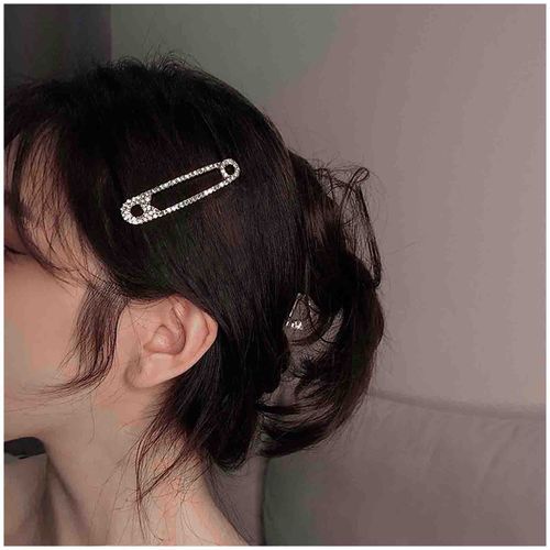 Cimenexe Bohemian Safety Pin Hair Clip Crystal Hair Clip Silver Needle Shape Hair Pins Clips Rhinestone Headpiece Decorative Hair Accessories Jewellery for Women and Girls