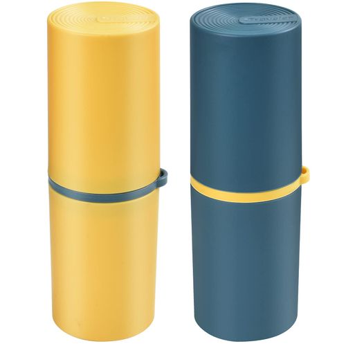 Pack of 2 Toothbrush Cups Travel Plastic Toothbrush Cup with Lid Portable Mouthwash Cup Storage for Toothbrushes Toothpaste Toothbrush Cup for Camping Business Travel Home