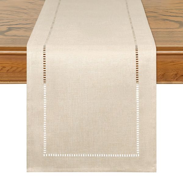 LOMOHOO Beige Table Runner 72 Inches Long Linen Table Runner,Farmhouse Table Runner,Modern Table Runner for Kitchen Dining Table Decoration