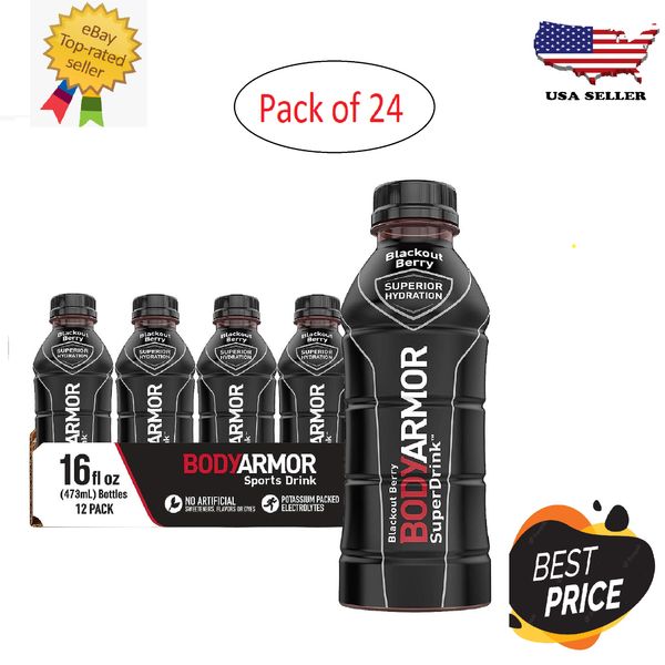 New BODYARMOR Sports Drink, Blackout Berry, 16 Fl. Oz., (Pack of 24)